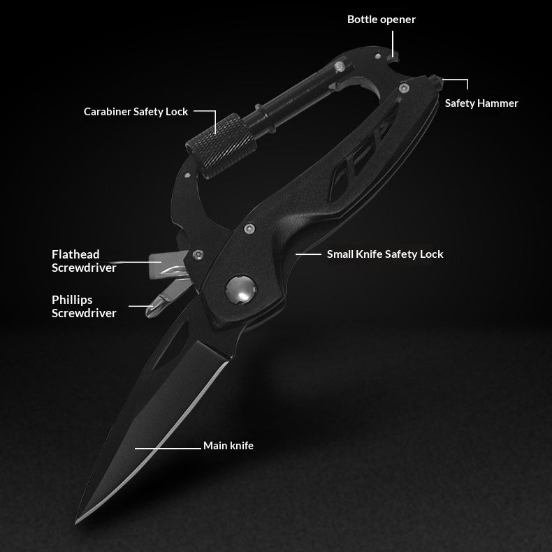 Outdoor multi-functional hiking buckle, universal quick-release with lock, multi-purpose hiking buckle, detachable knife, security hammer, survival equipment