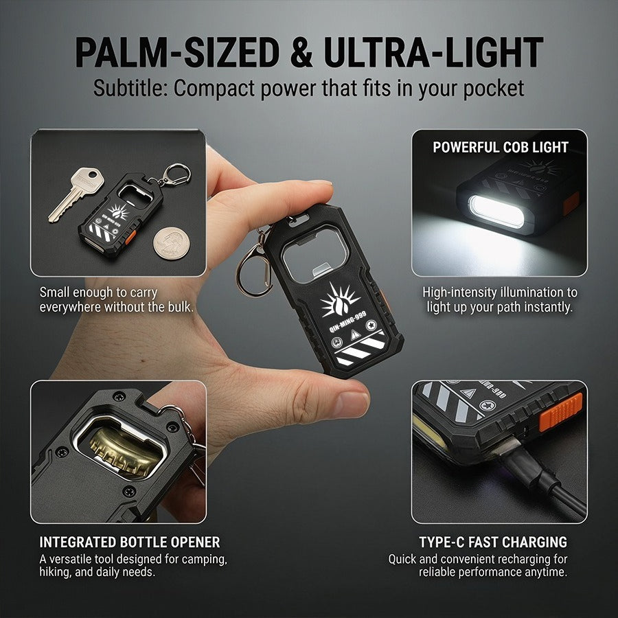 Cross-border new arrival portable keychain flashlight high-brightness cob floodlight bottle opener multi-function long battery life type-c