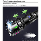 High-intensity flashlight - ultra-bright, long-range, portable white laser rechargeable tactical flashlight for outdoor use