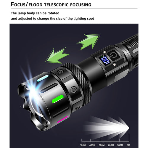 High-intensity flashlight - ultra-bright, long-range, portable white laser rechargeable tactical flashlight for outdoor use