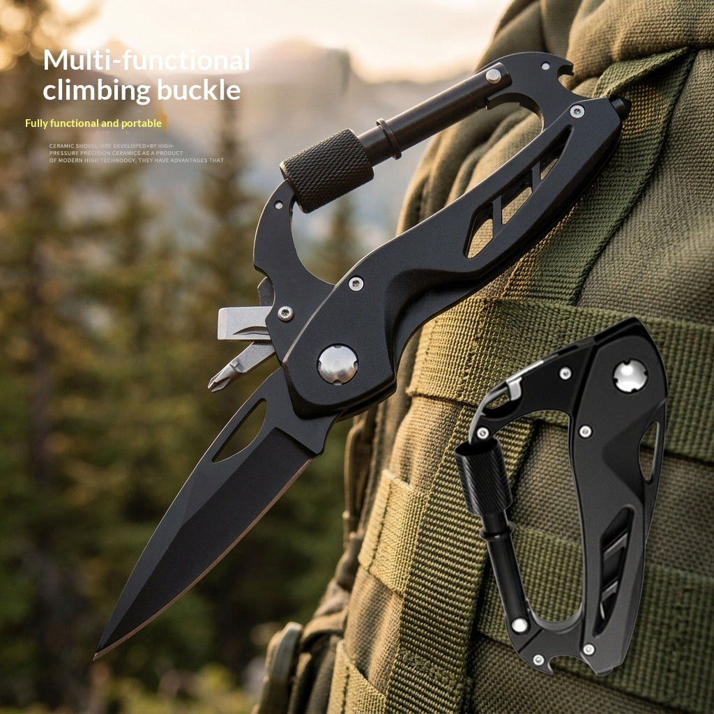 Outdoor multi-functional hiking buckle, universal quick-release with lock, multi-purpose hiking buckle, detachable knife, security hammer, survival equipment