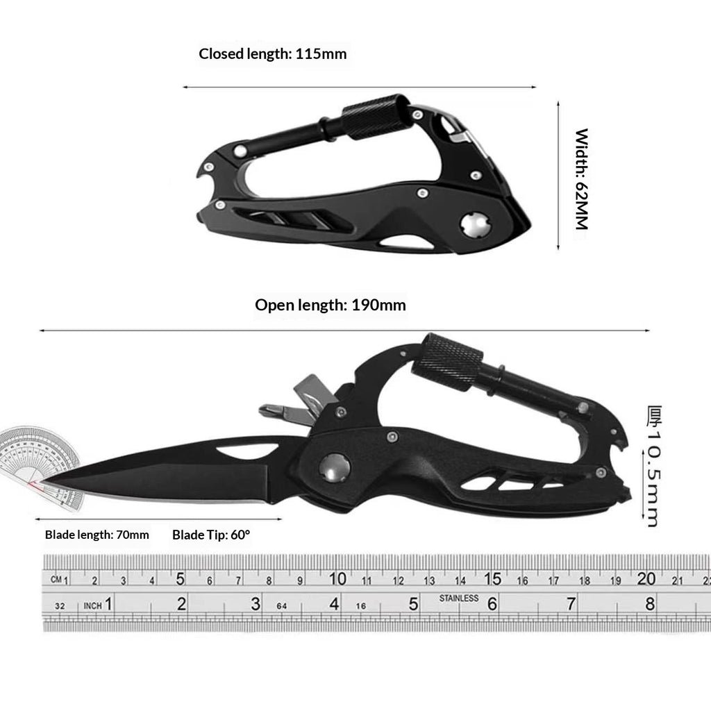 Outdoor multi-functional hiking buckle, universal quick-release with lock, multi-purpose hiking buckle, detachable knife, security hammer, survival equipment