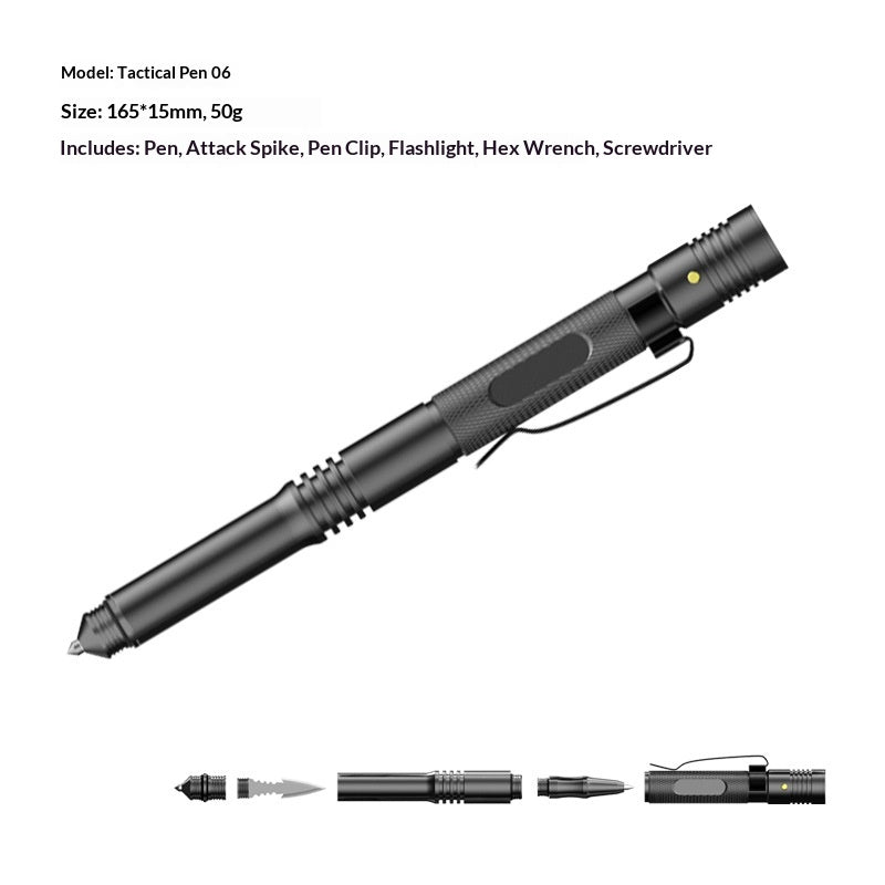 Multifunctional tactical pen flashlight self-defense pen window breaker edc outdoor gear self-defense survival whistle tool aluminum alloy