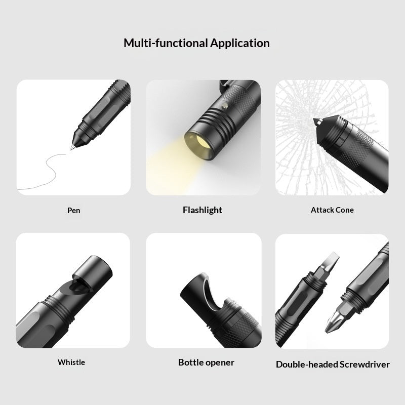 Multifunctional tactical pen flashlight self-defense pen window breaker edc outdoor gear self-defense survival whistle tool aluminum alloy