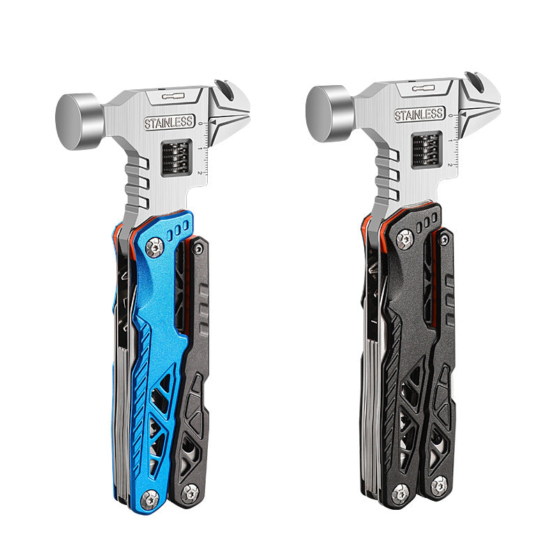 Outdoor camping multi-function round head hammer stainless steel folding nail hammer pliers emergency vehicle combination integrated tool hammer
