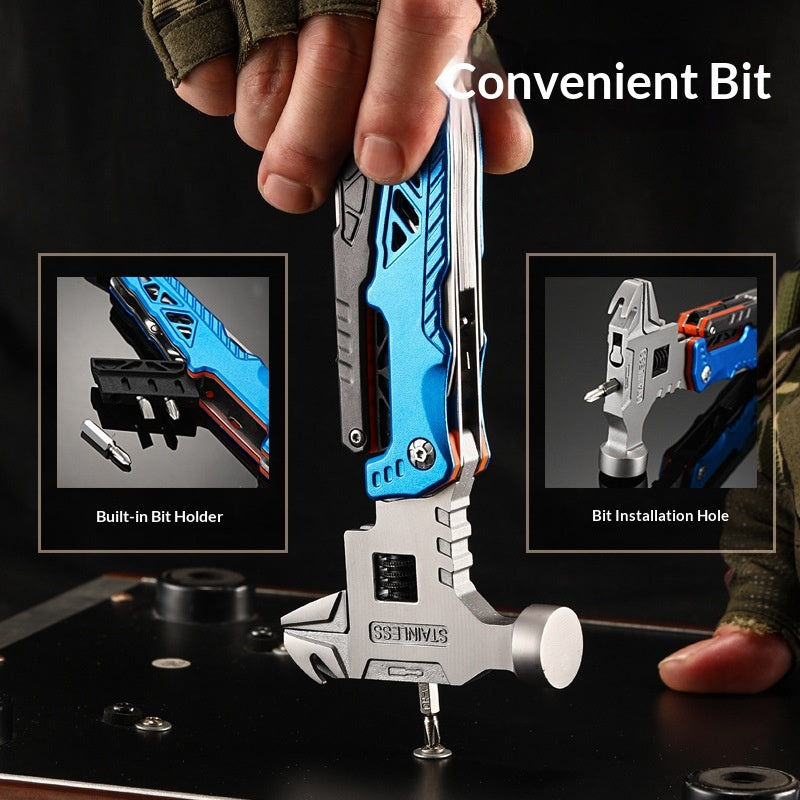 Outdoor camping multi-function round head hammer stainless steel folding nail hammer pliers emergency vehicle combination integrated tool hammer