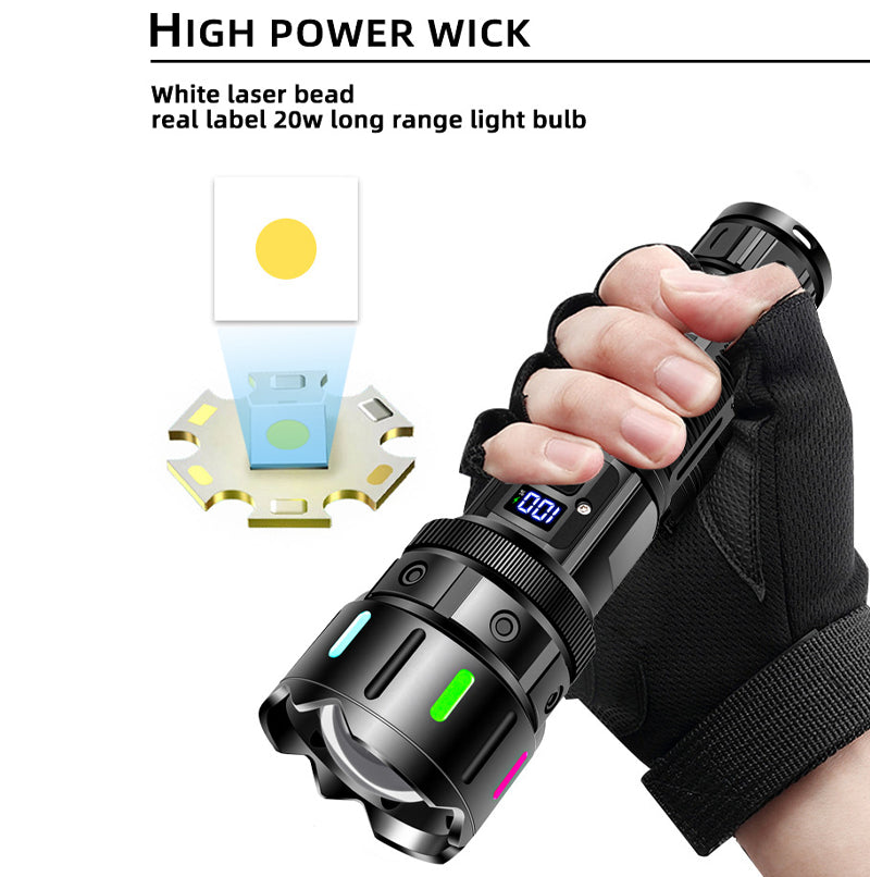 High-intensity flashlight - ultra-bright, long-range, portable white laser rechargeable tactical flashlight for outdoor use