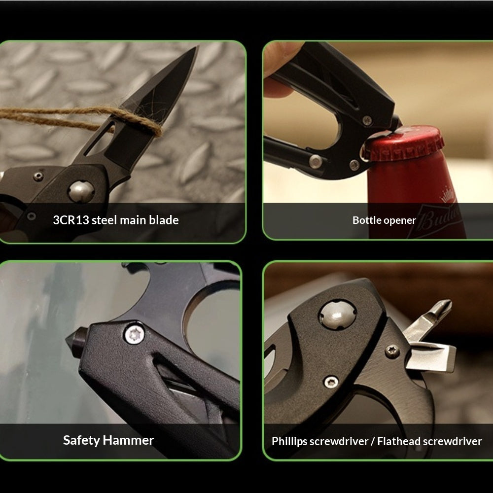 Outdoor multi-functional hiking buckle, universal quick-release with lock, multi-purpose hiking buckle, detachable knife, security hammer, survival equipment